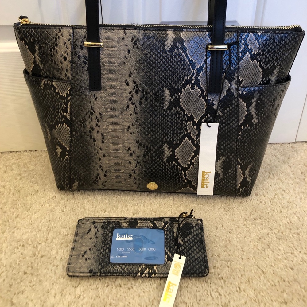 Kate Landry Charcoal Snake Tote & Wallet